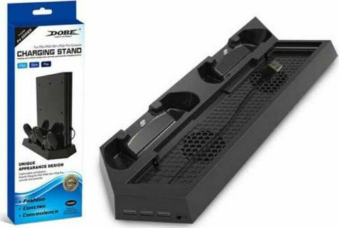 DOBE CHARGING STAND - Βάση στήριξης κονσόλας, φόρτισης 2 χειριστηρίων και 2 Ανεμιστήρες Ψύξης για P4/P4 SLIM/P4 PRO Μαύρο