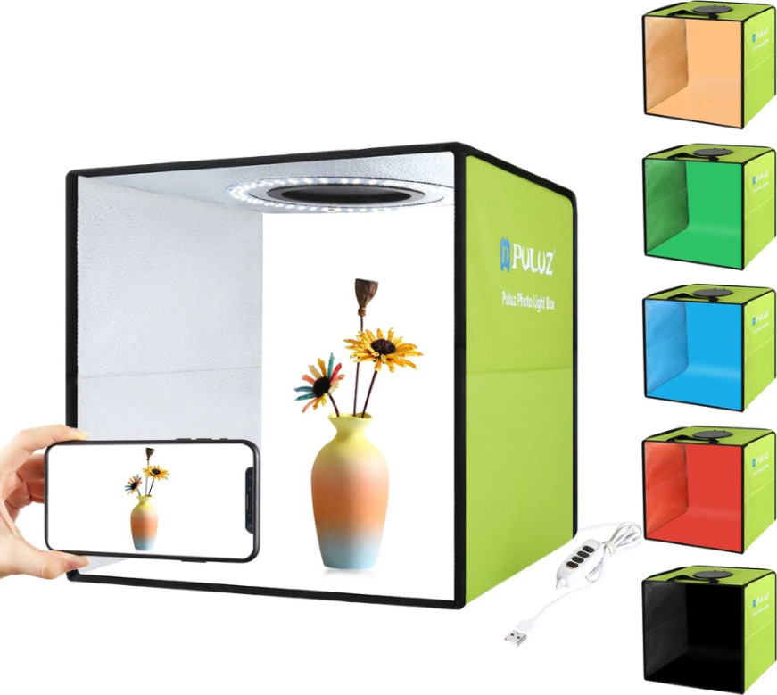 PULUZ PU5032G Αναδιπλούμενο Mini Photo Studio (30X30X30cm) Με 6 Σκηνικά και LED Φωτισμό - Green