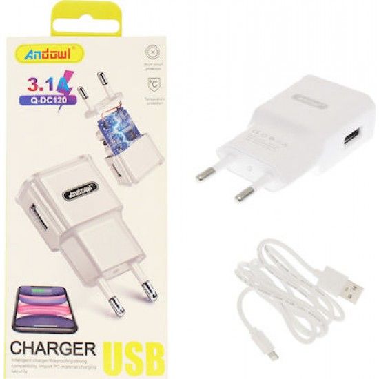 Andowl Φορτιστής Χωρίς Καλώδιο με Θύρα USB-A Λευκός (Q-DC120)