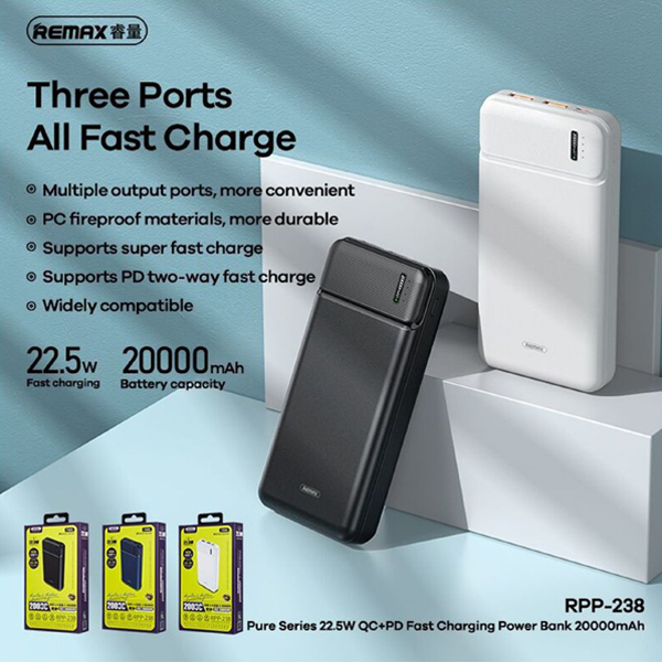 Remax Power Bank RPP-238 20000mAh 22.5W με Γρήγορη Φόρτιση και USB-C Μαύρο - Image 3