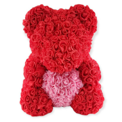 Αρκουδάκι από Τριαντάφυλλα Κόκκινο με Ροζ Καρδιά 40cm