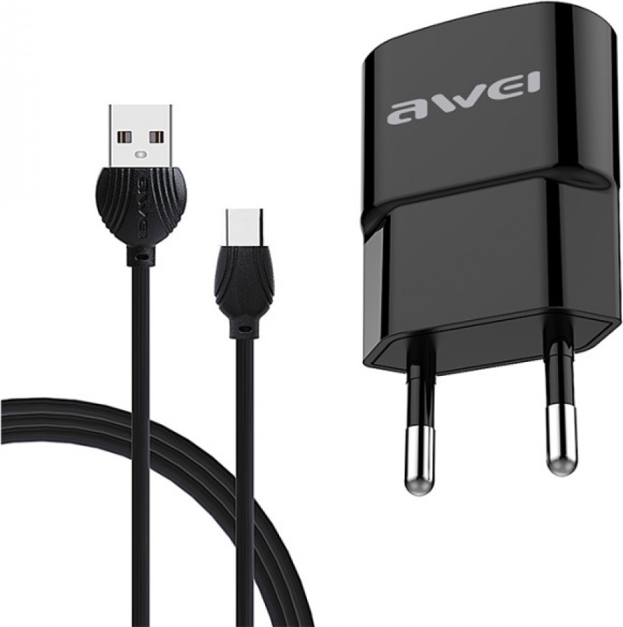 Awei Φορτιστής με Θύρα USB-A και Καλώδιο micro USB Μαύρος (C-13T)
