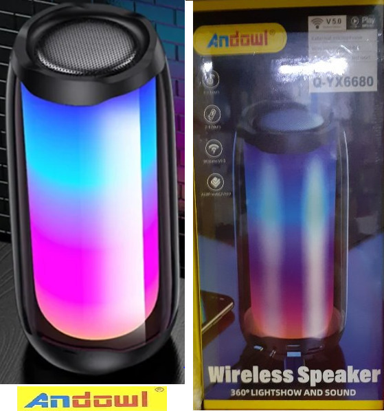 Επαναφορτιζόμενο φορητό ασύρματο ηχείο Bluetooth 360° lightshow Q-YX6680 ANDOWL - Image 2