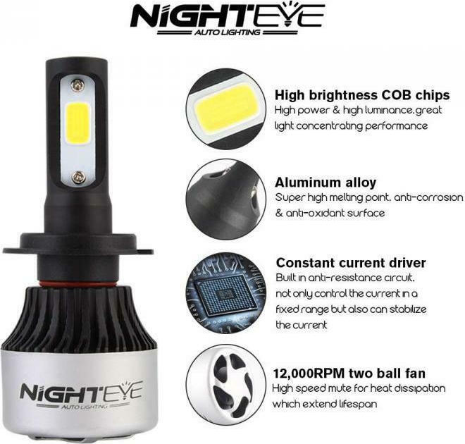 NIGHTEYE λάμπες led 9000lm 6500k h4 a315-52 72w 2τμχ - Image 6