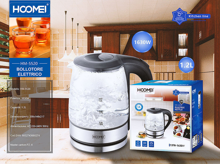Βραστήρας 1.2lt 1630W Hoomei HM-5520 Inox - Image 2