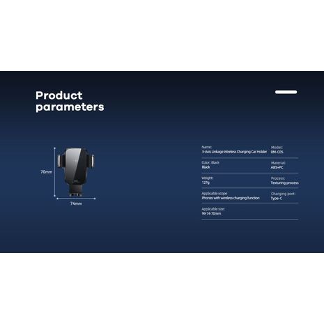 Remax RM-C05 3-Axis Linkage Wireless Charging Car Holder Ασύρματος Φορτιστής για smartphones Βάση στήριξης αυτοκινήτου