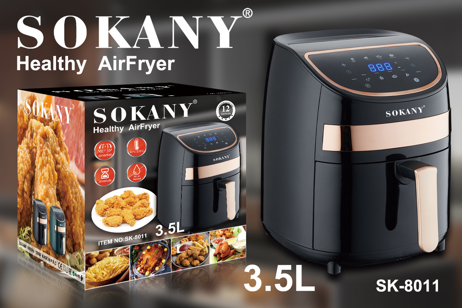 Sokany SK-8011 Φριτέζα Αέρος με Αποσπώμενο Κάδο 3.5lt Μαύρη - Image 2