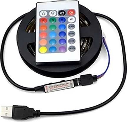 Αδιάβροχη Ταινία LED Τροφοδοσίας USB (5V) RGB Μήκους 3m Σετ με Τηλεχειριστήριο και Τροφοδοτικό AT76092 - Image 5