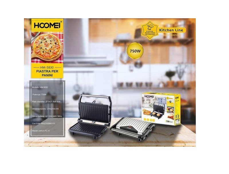Hoomei HM-5830 Τοστιέρα για 2 Τοστ 750W Γκρι