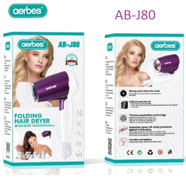Aerbes AB-J80 Πτυσσόμενο πιστολάκι ταξιδίου λευκό-μωβ