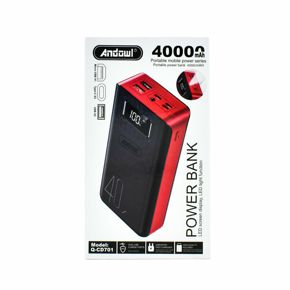 Andowl Q-CD701 Power Bank 40000mAh με 2 Θύρες USB-A και 2 Θύρες USB-C Μαύρο - Image 3