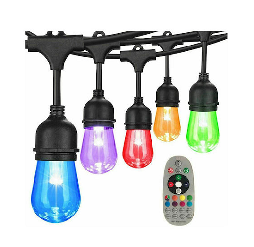 Αδιάβροχη Γιρλάντα Εξωτερικού Χώρου RGB Με 15 led λάμπες 48ft και χειριστήριο SL-030