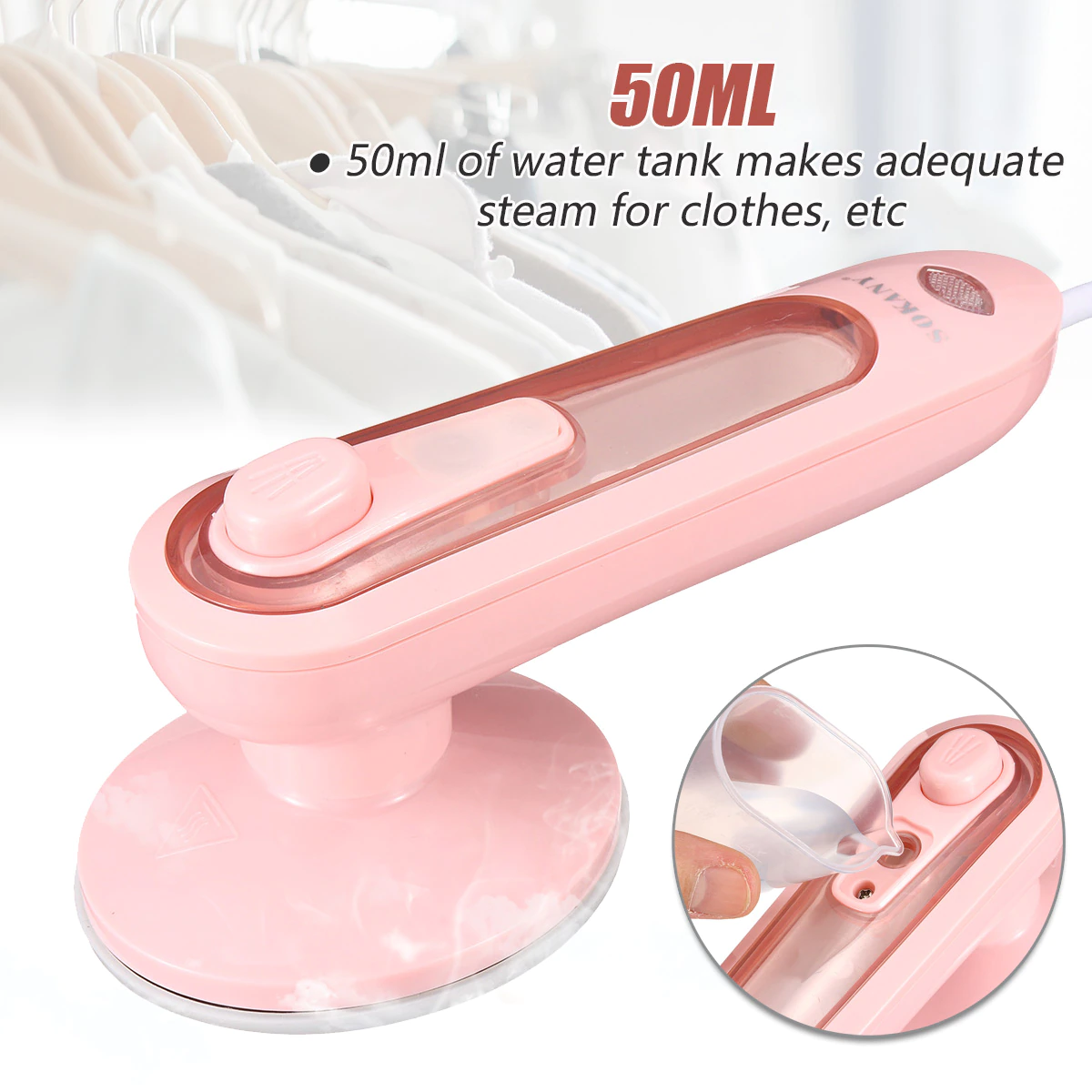 Σίδερο Ταξιδίου Ατμού 30W 50g/min με δοχείο 50ml Sokany SK-3070 Ροζ - Image 4