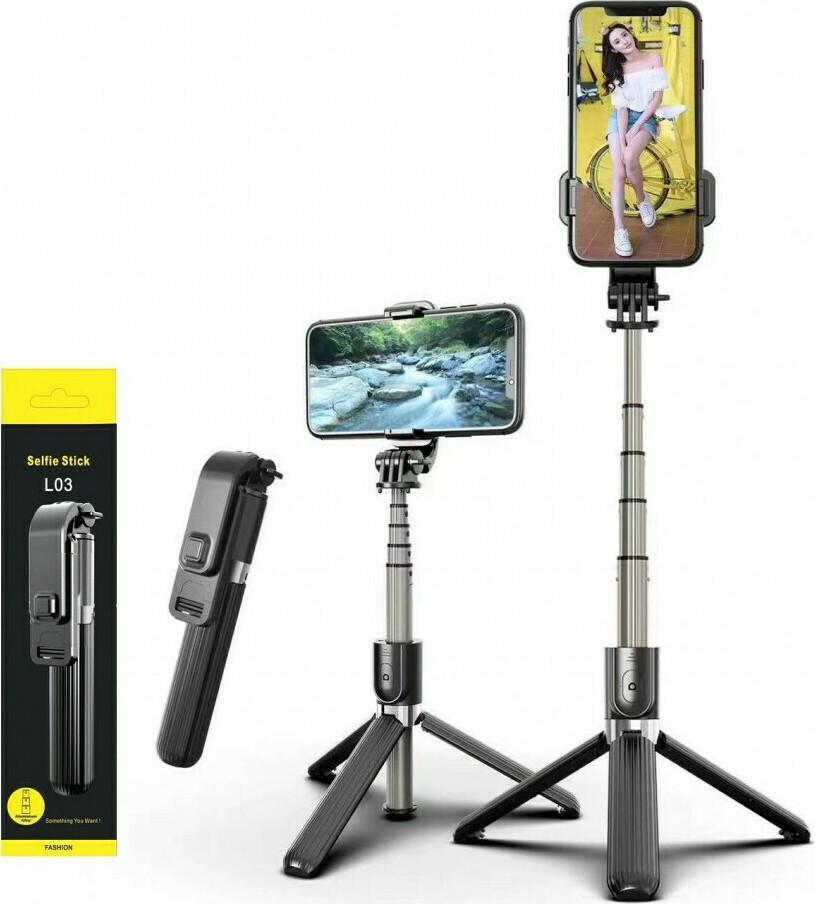 L03 Selfie Stick με Bluetooth Μαύρο