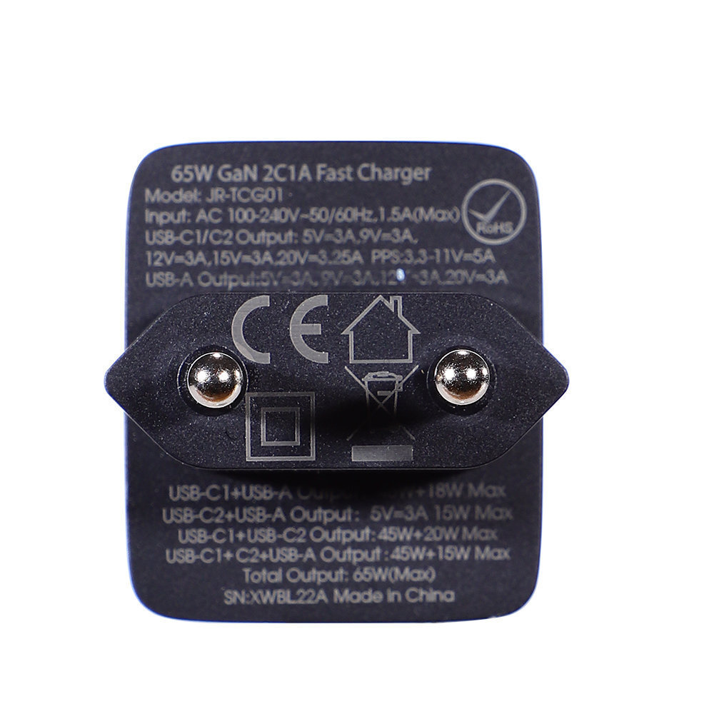 Joyroom (TCG01) Φορτιστής με Θύρα USB-A και 2 Θύρες USB-C και Καλώδιο USB-C 65W Power Delivery Μαύρο