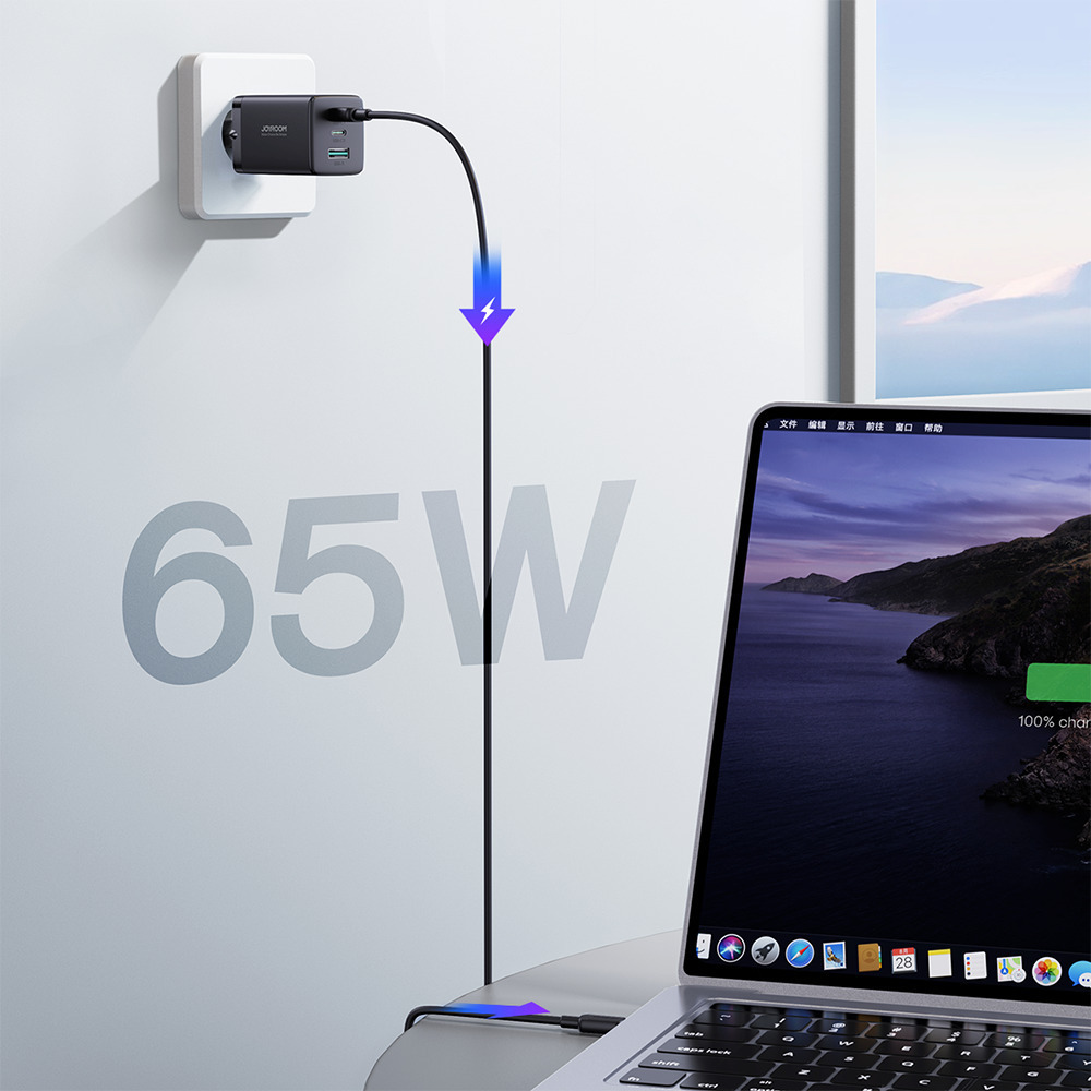 Joyroom (TCG01) Φορτιστής με Θύρα USB-A και 2 Θύρες USB-C και Καλώδιο USB-C 65W Power Delivery Μαύρο