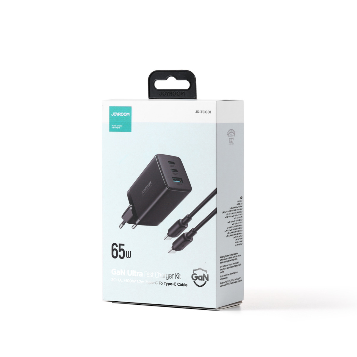 Joyroom (TCG01) Φορτιστής με Θύρα USB-A και 2 Θύρες USB-C και Καλώδιο USB-C 65W Power Delivery Μαύρο