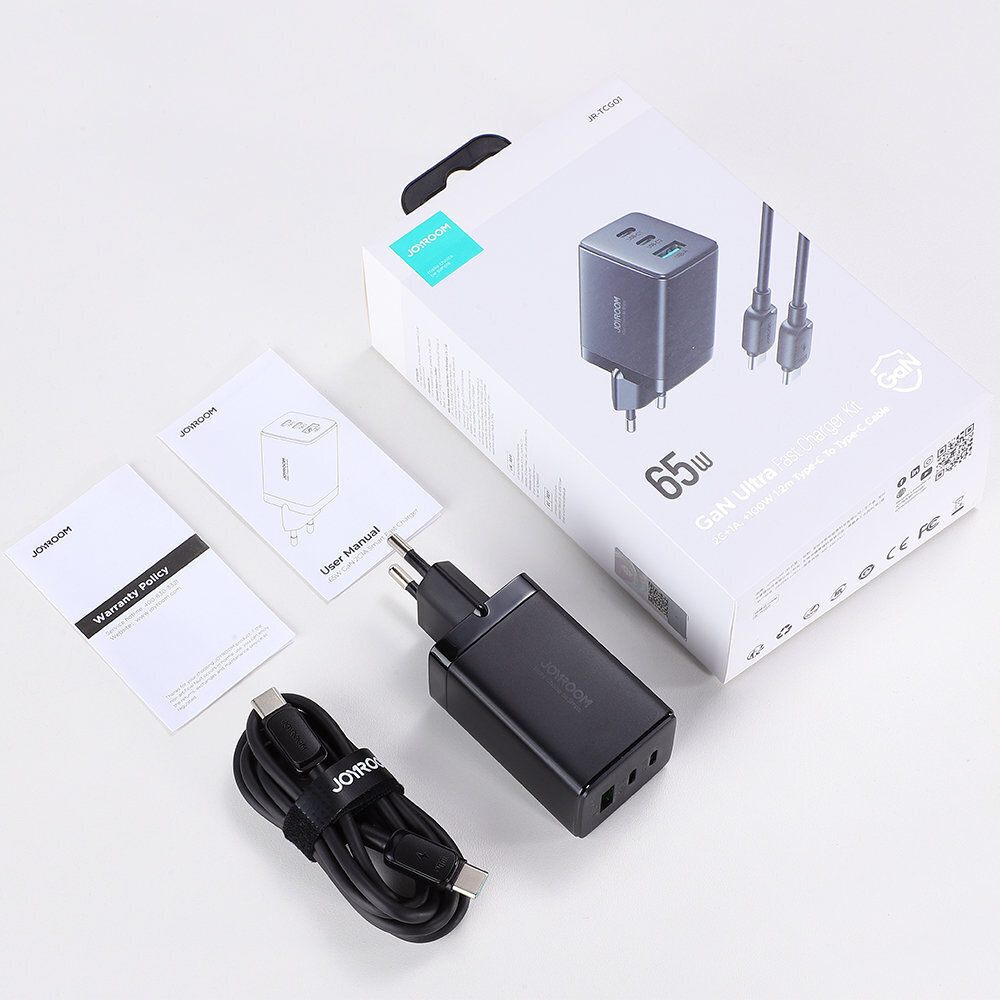 Joyroom (TCG01) Φορτιστής με Θύρα USB-A και 2 Θύρες USB-C και Καλώδιο USB-C 65W Power Delivery Μαύρο