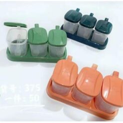 Βάση με 3 πλαστικά δοχεία μπαχαρικών με πλαστικό κουταλάκι ΠΡΑΣΙΝΟ