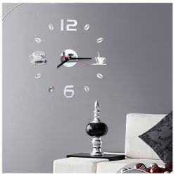 Αυτοκόλλητο ρολόι τοίχου 3D DIY 50-120cm Coffee ασημί