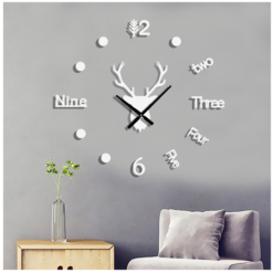 Αυτοκόλλητο ρολόι τοίχου 3D DIY 60-110cm ZH205110 ασημί