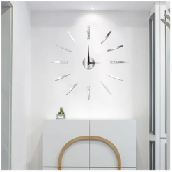 Αυτοκόλλητο ρολόι τοίχου 3D DIY 60-120cm ZH01210 ασημί
