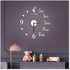 Αυτοκόλλητο ρολόι τοίχου 3D DIY 60-120cm ZH38610 ασημί