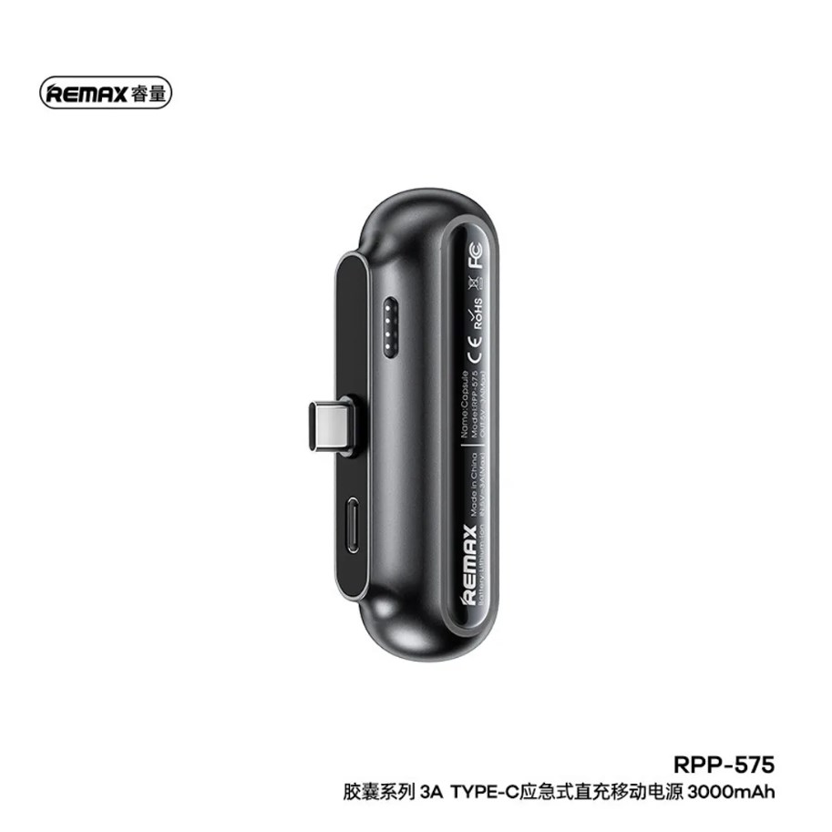 Remax RPP-575 Capsule Power bank 3Α Type-C 3000mAh Μαύρο