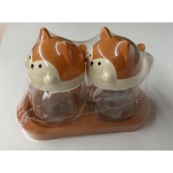 Βάση με 2 δοχεία μπαχαρικών με κουταλάκι με καπάκι αλεπουδάκι