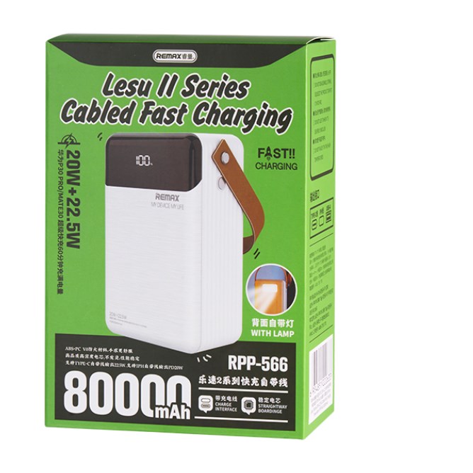 Remax RPP-566 Power Bank Γρήγορης Φόρτισης 22,5W 80000mAh Λευκό